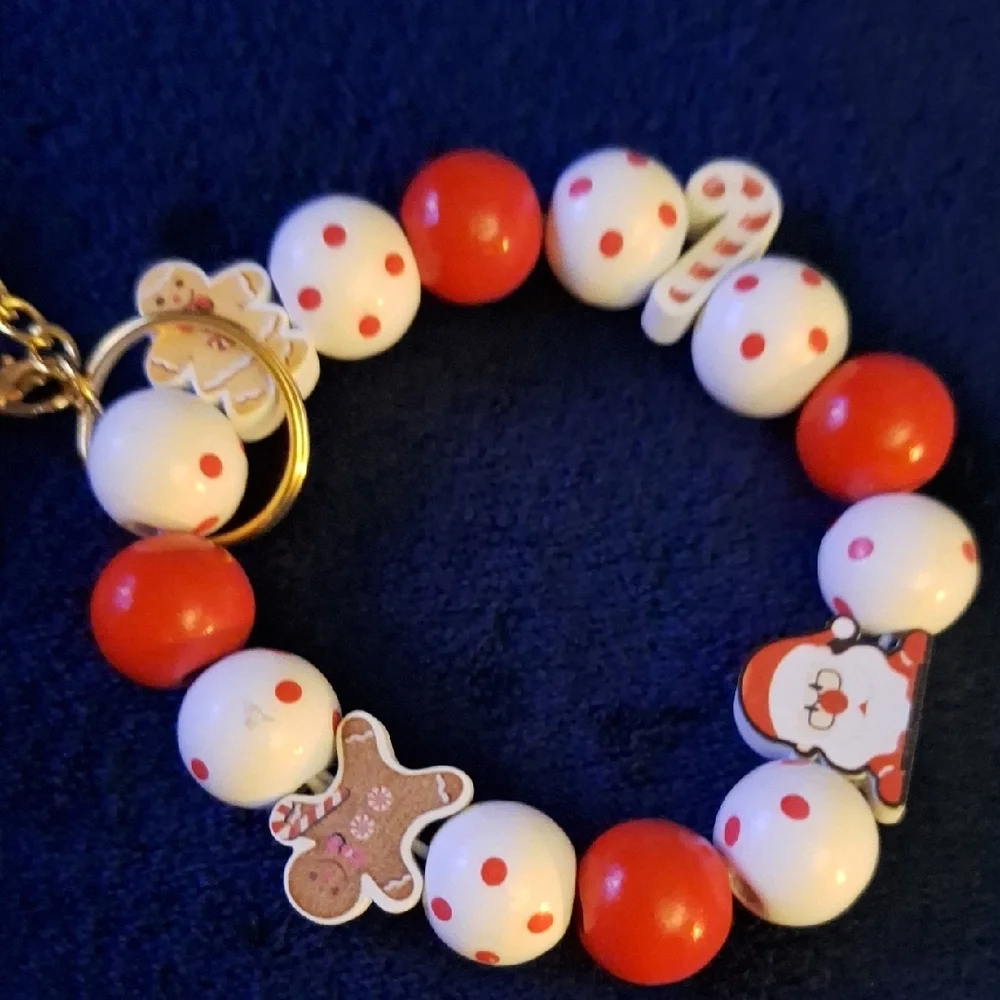 Festive Holiday Red and White Charm Bracelets Keychain